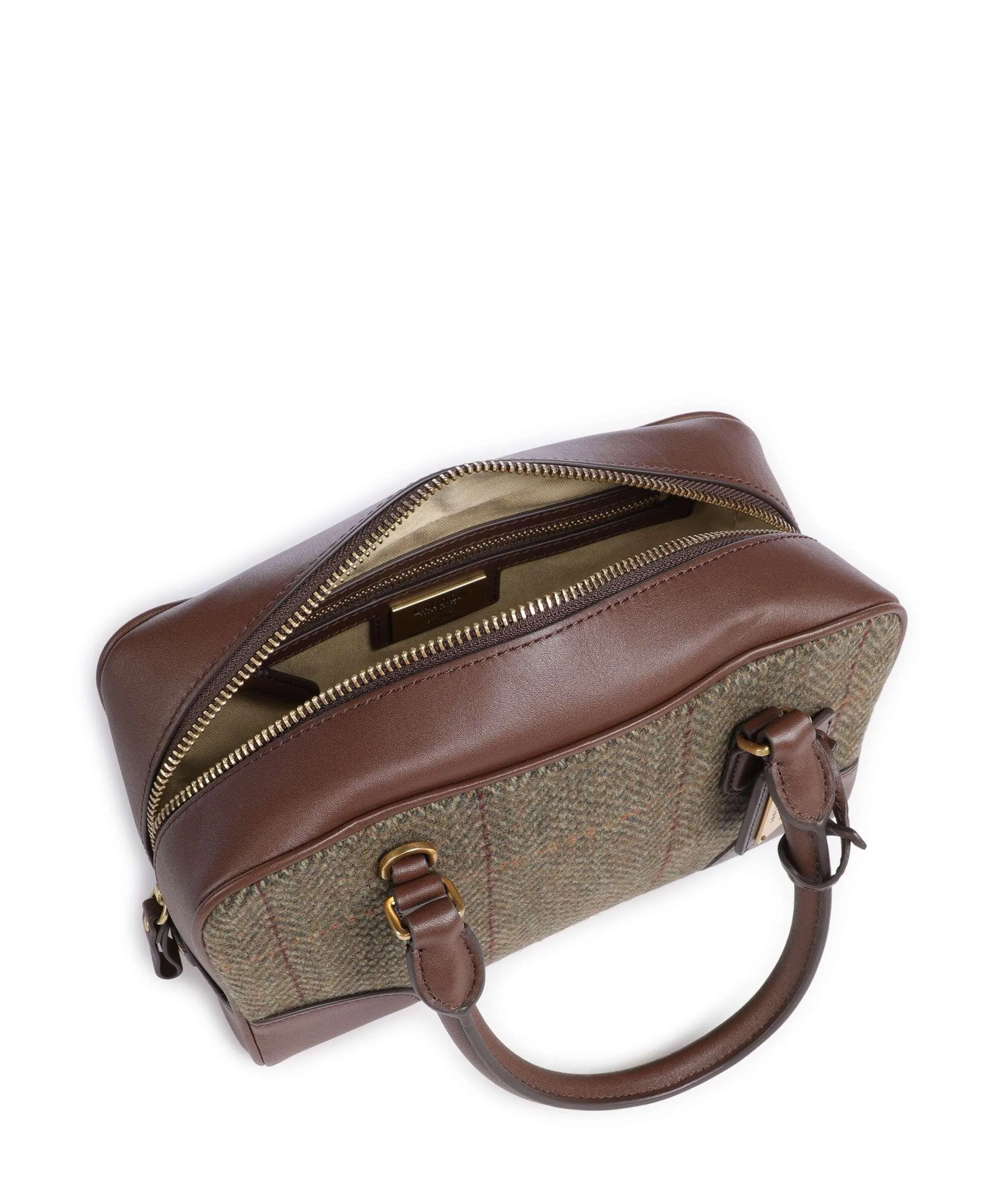  Lauren Ralph Lauren Emerie Small Borsa a mano nylon, lana, pelle di vacchetta finemente grana mogano  