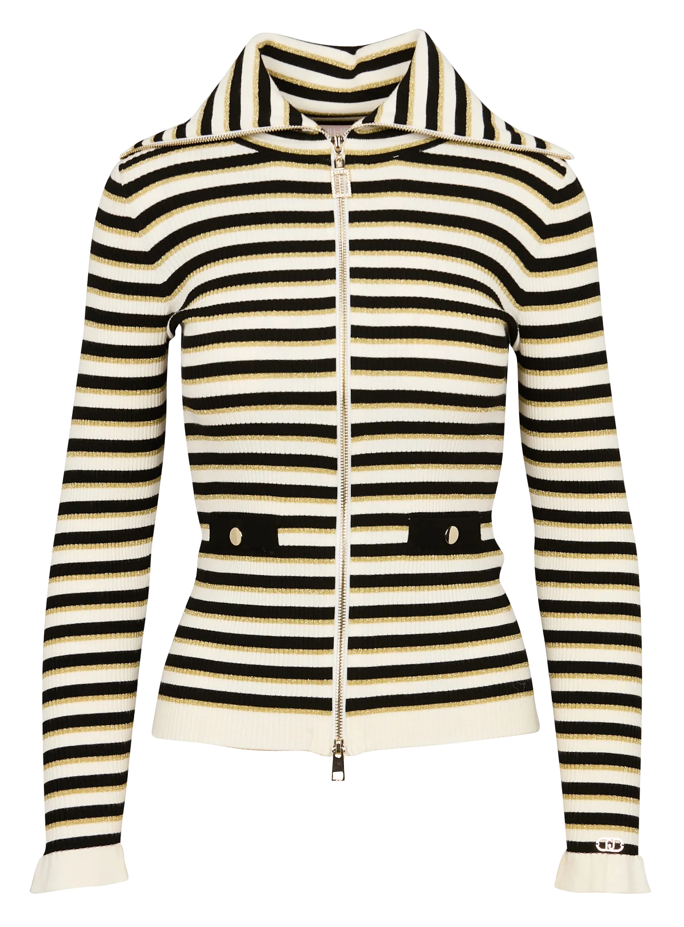  LIU JO   Gilet con collo alla coreana a righe | Nero