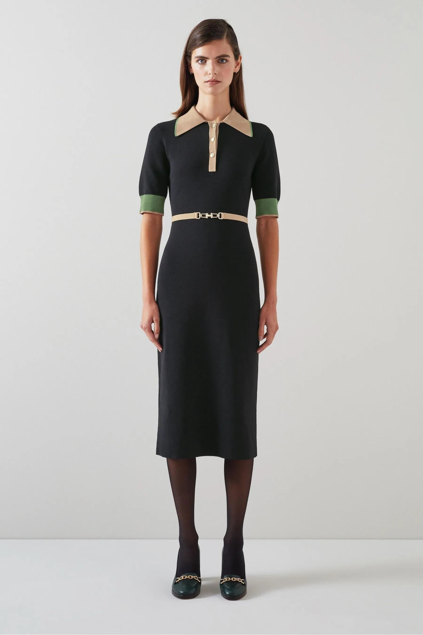 LK Bennett - Abito in maglia Con cintura cammello