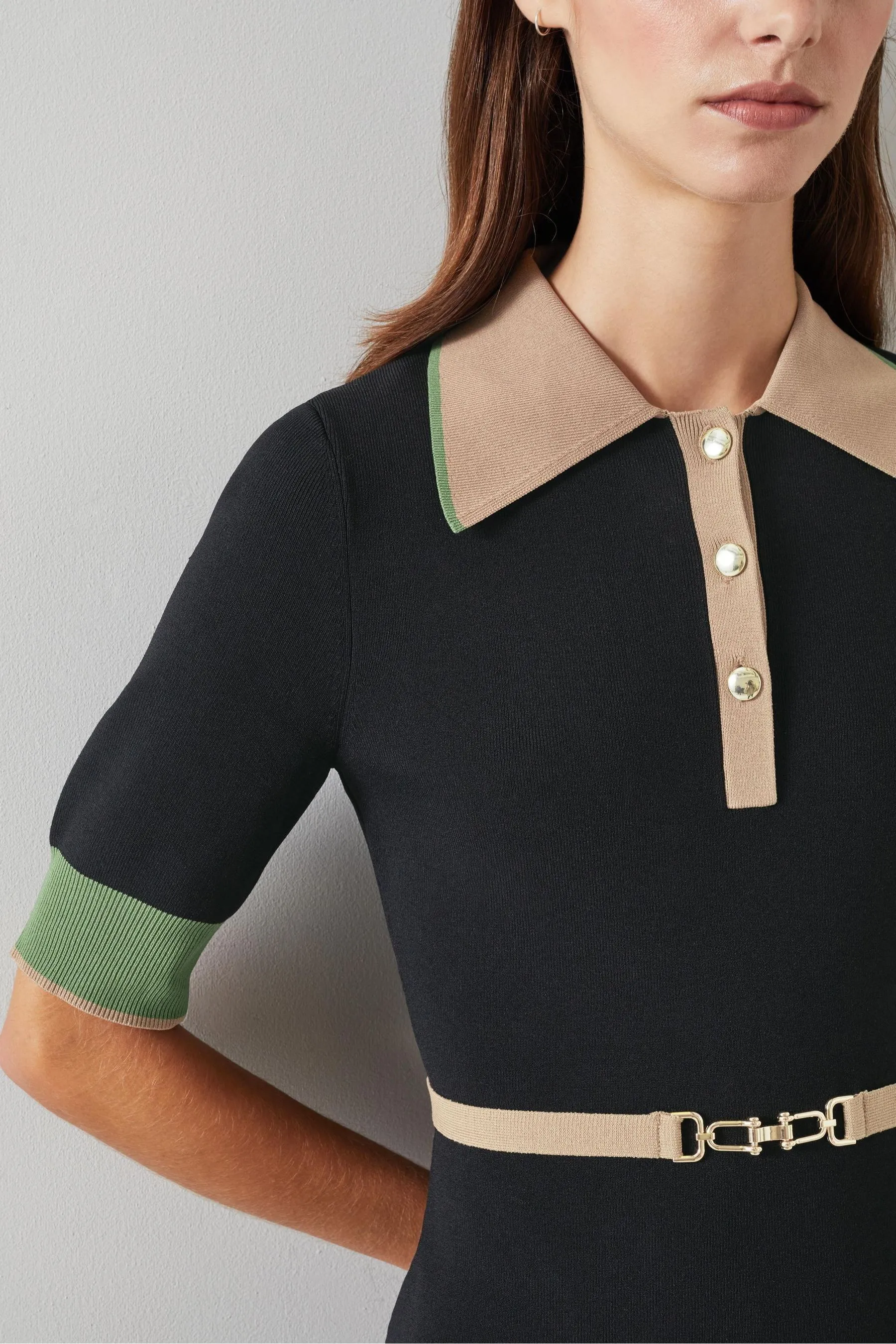 LK Bennett - Abito in maglia Con cintura cammello