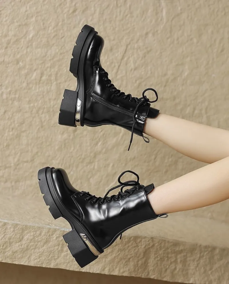 Martin Boots Stivali singoli da donna alla moda britannica primaverile e autunnale Nuovi stivali da donna con plateau e suola sp