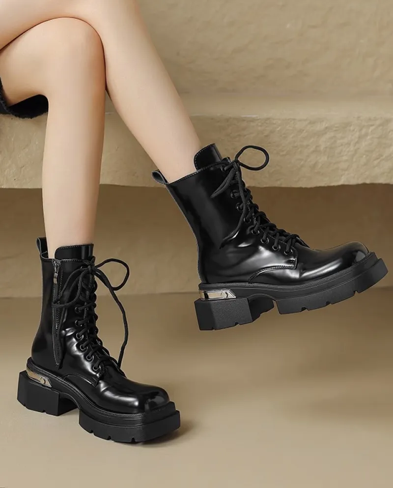 Martin Boots Stivali singoli da donna alla moda britannica primaverile e autunnale Nuovi stivali da donna con plateau e suola sp
