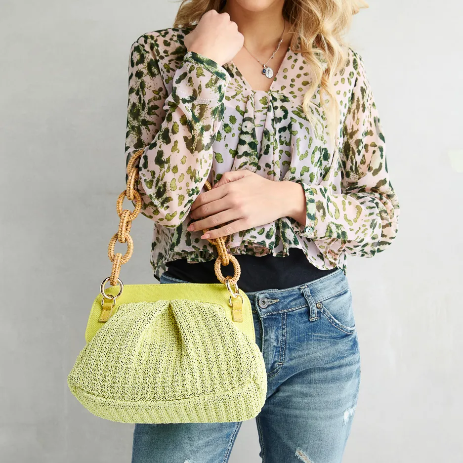 Maxi Pochette Rafia Lime