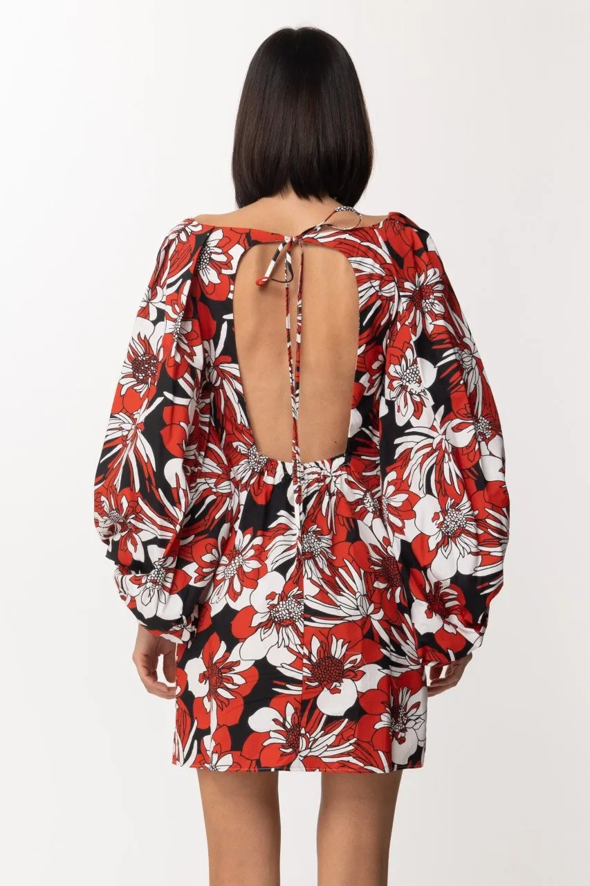 Mini abito fiori con scollo sul retro Rosso-Bianco-Nero
