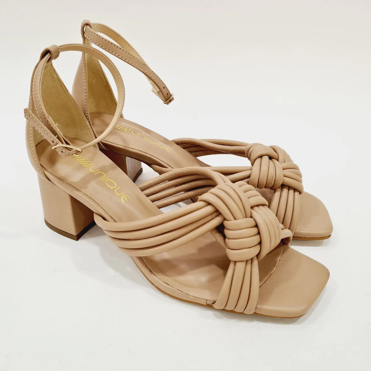MissUnique sandalo tacco alto 5 cm pelle beige cinturino alla caviglia rif.47