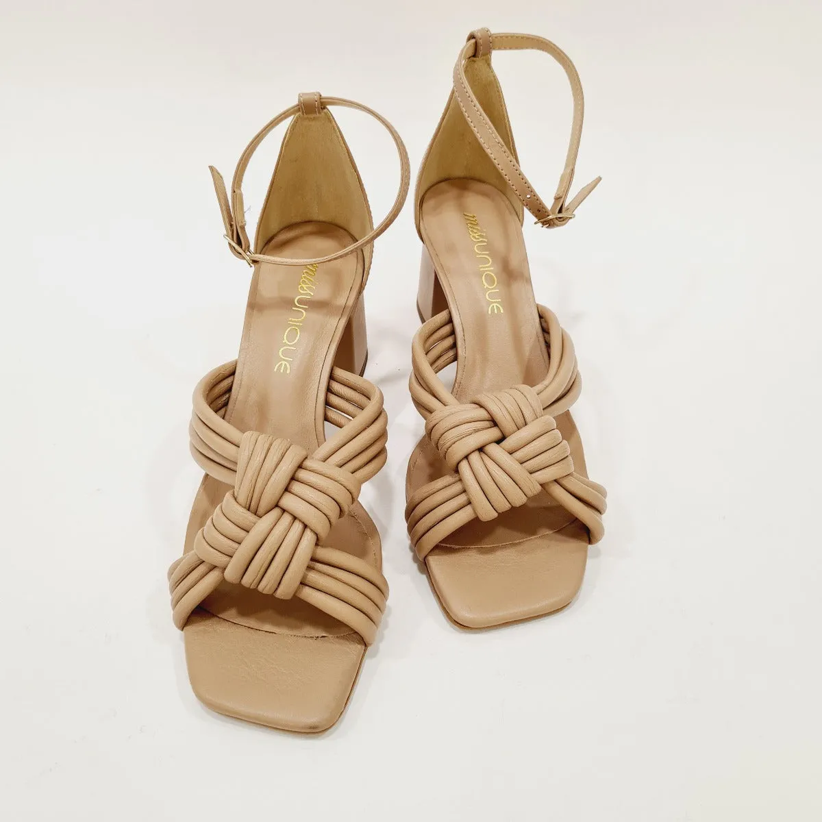 MissUnique sandalo tacco alto 5 cm pelle beige cinturino alla caviglia rif.47