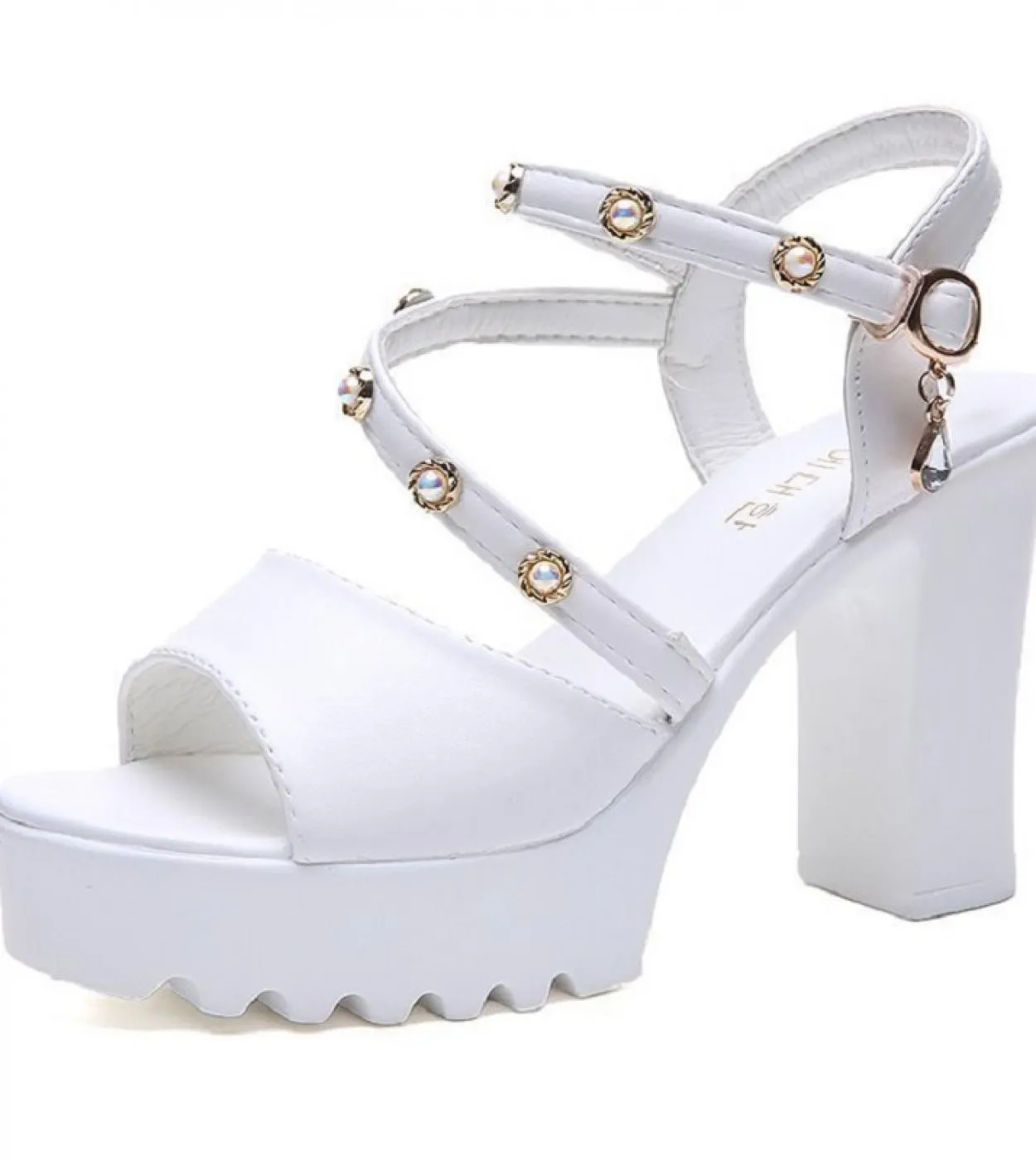 Moda Perlina Bocca di Pesce Scarpe estive Sandali con zeppa da donna Vestito Sandali con tacco Piattaforma Scarpe da donna Tagli