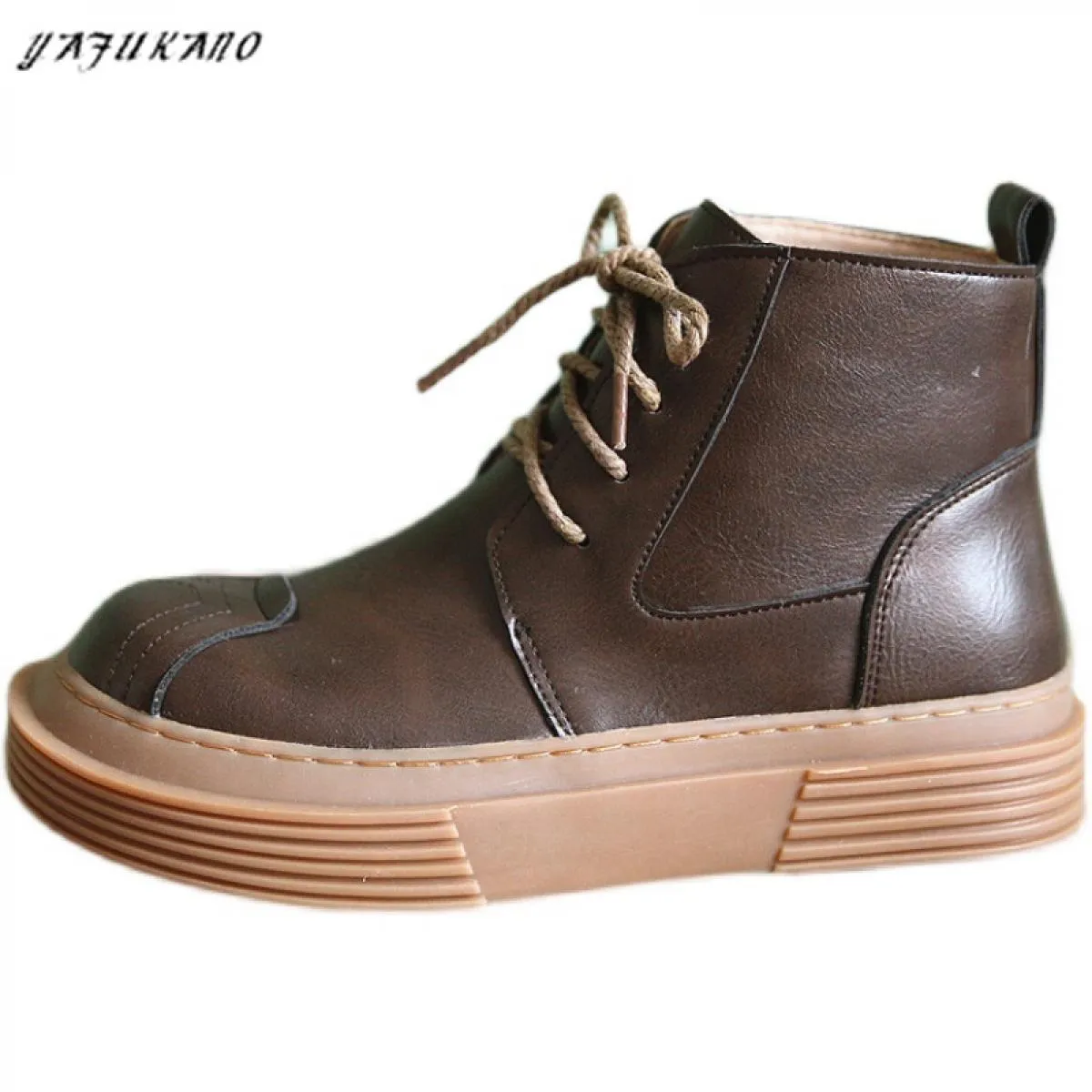 Mori Letterario Retro Punta Rotonda Stringati Stivali da Donna Stile Britannico Fondo Spesso Stivali da Donna Fatti a Mano Piatt