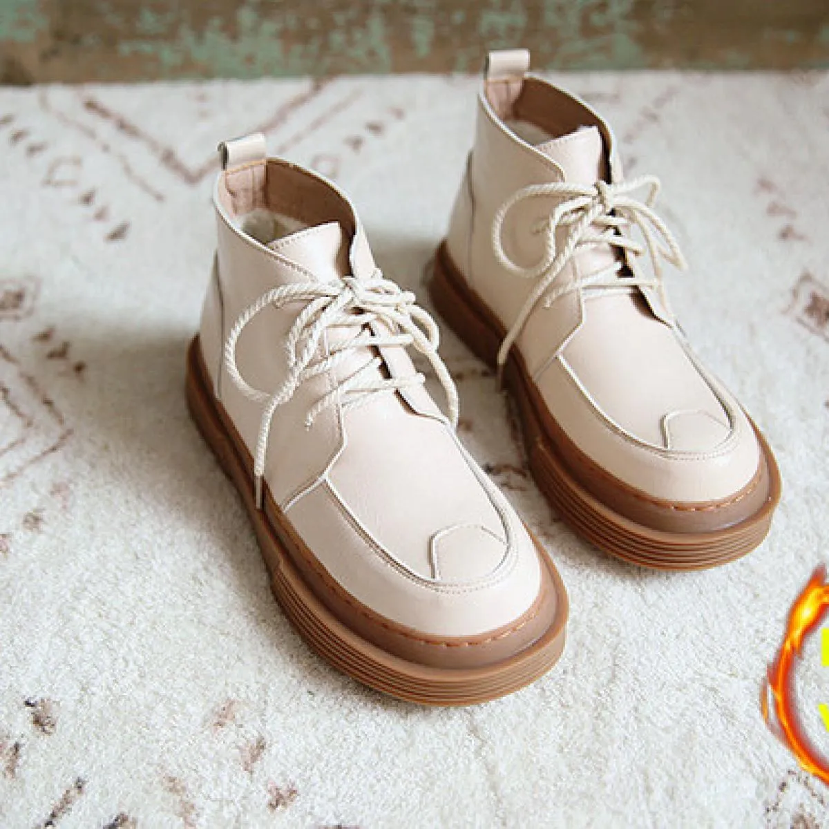 Mori Letterario Retro Punta Rotonda Stringati Stivali da Donna Stile Britannico Fondo Spesso Stivali da Donna Fatti a Mano Piatt