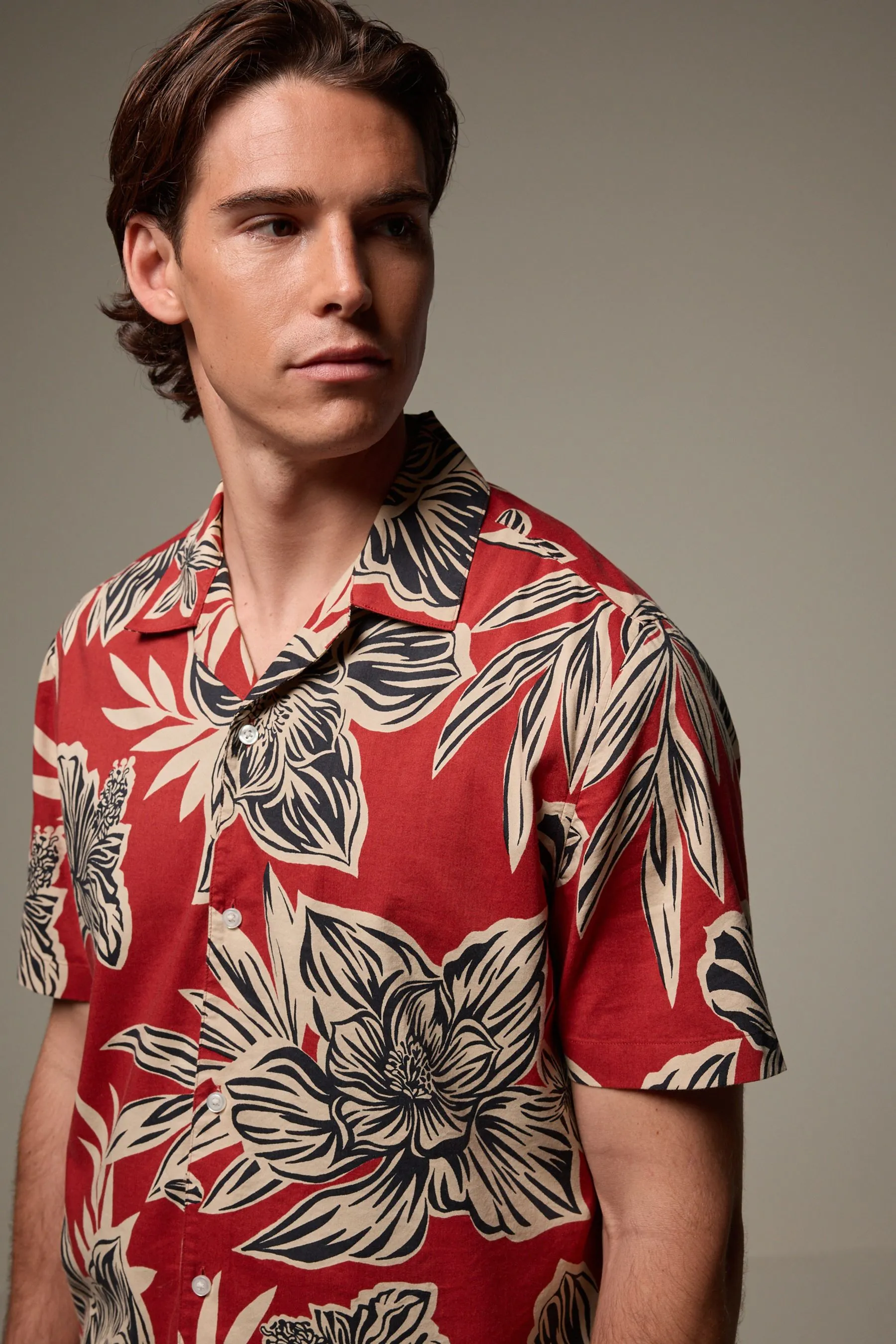 Rosso  - Camicia a maniche corte a fiori