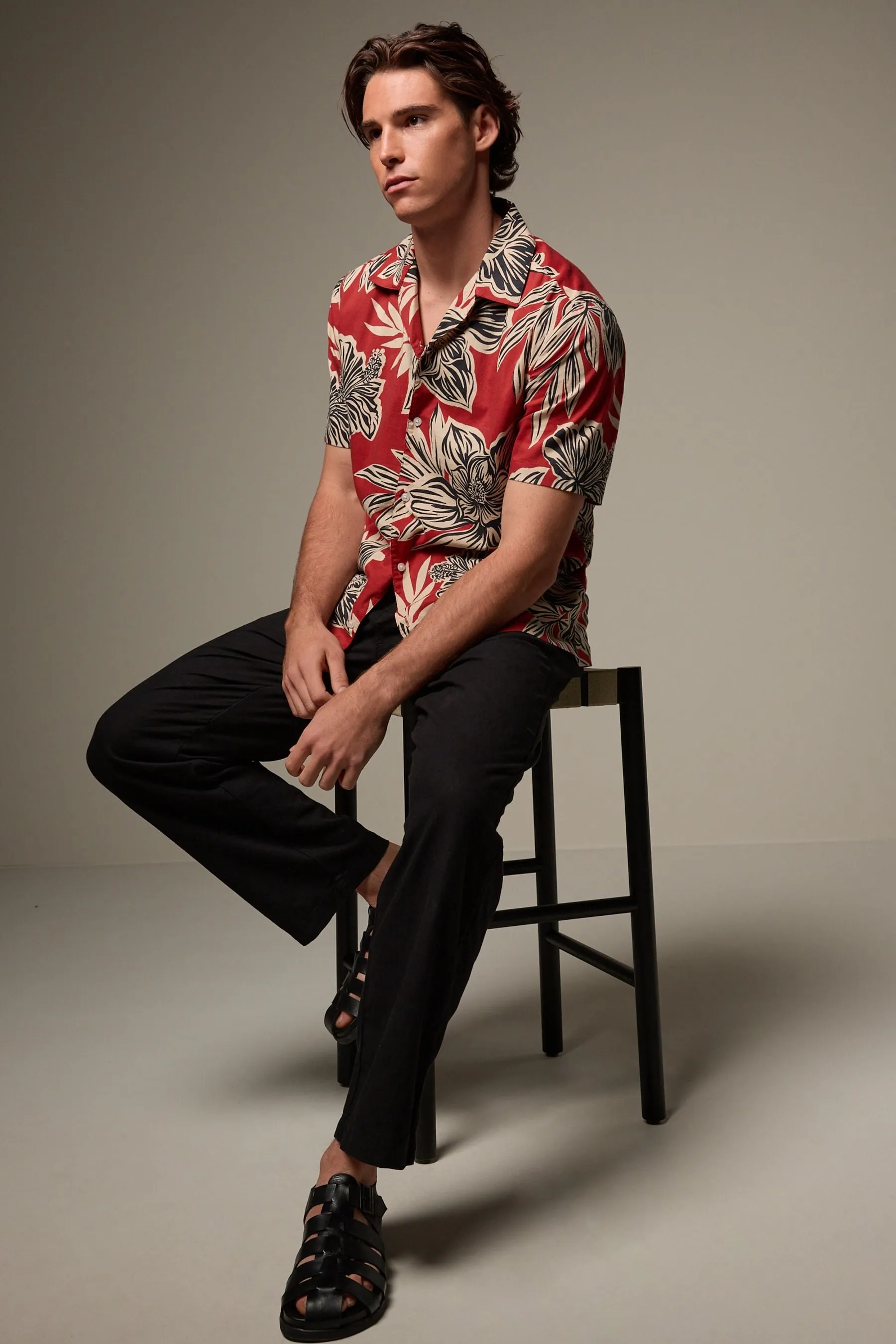 Rosso  - Camicia a maniche corte a fiori