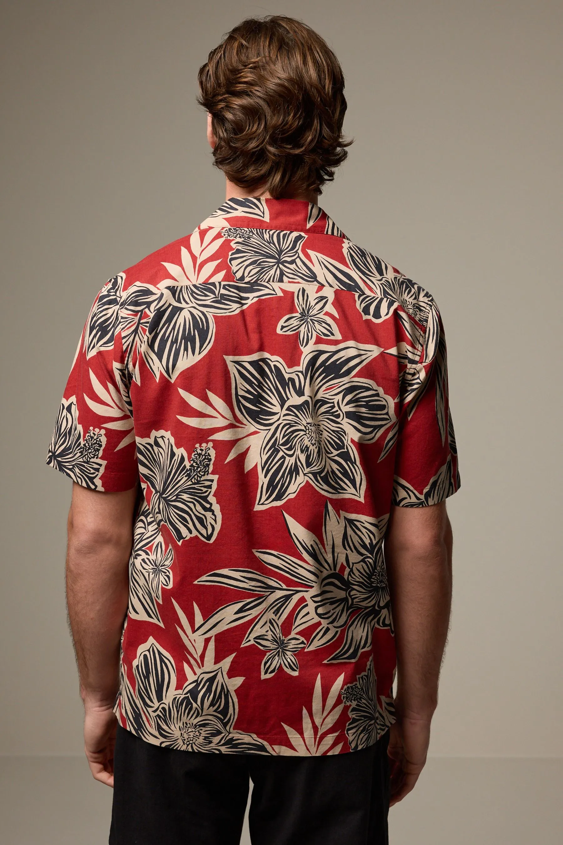 Rosso  - Camicia a maniche corte a fiori