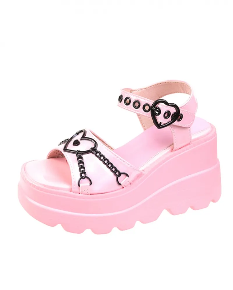 Sandali da donna con tacco inclinato moda Sandali con catena in metallo con fibbia femminile Scarpe con plateau Sandali da donna