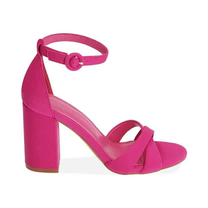 Sandali fucsia in tessuto, tacco 9 cm
