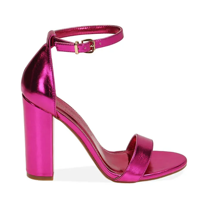 Sandali fucsia laminato, tacco 10,5 cm