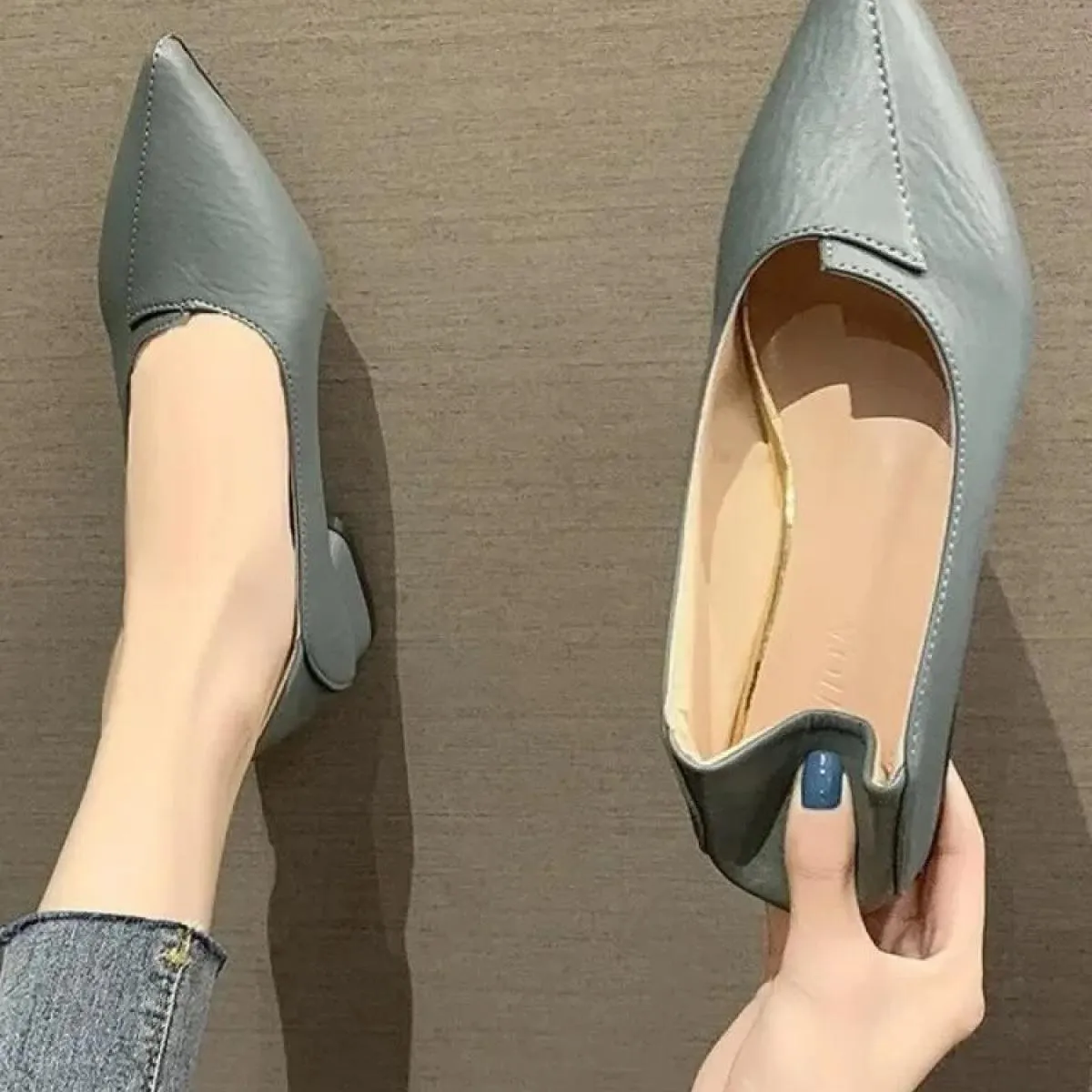 Scarpa singola moda a punta Scarpe da donna nuove con tacco spesso e fondo piatto Scarpe da studente con suola morbida Taglio ba