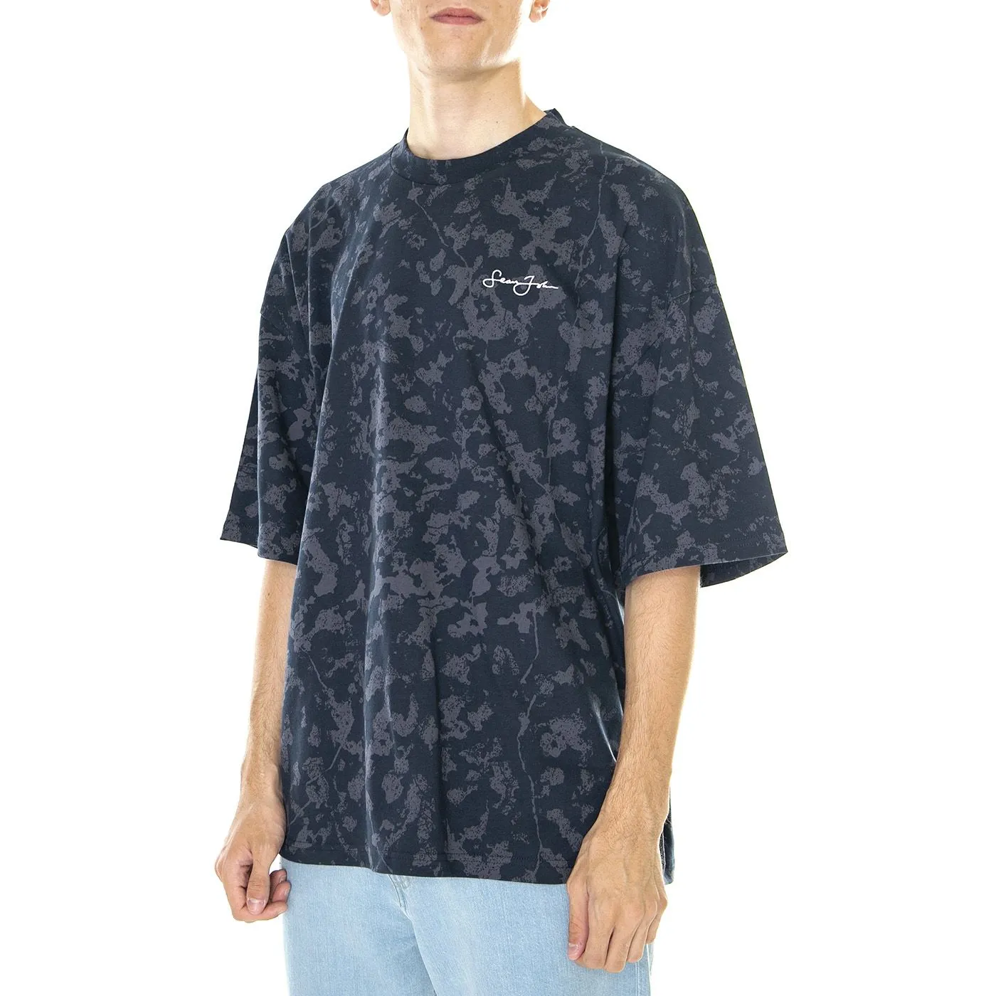 SEAN JOHN M' SJ Script Logo Floral Camouflage Tee Dark Blue - Maglietta Girocollo Uomo Blu    
