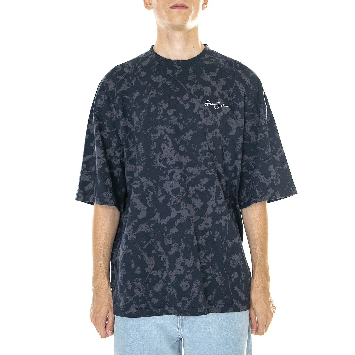 SEAN JOHN M' SJ Script Logo Floral Camouflage Tee Dark Blue - Maglietta Girocollo Uomo Blu    
