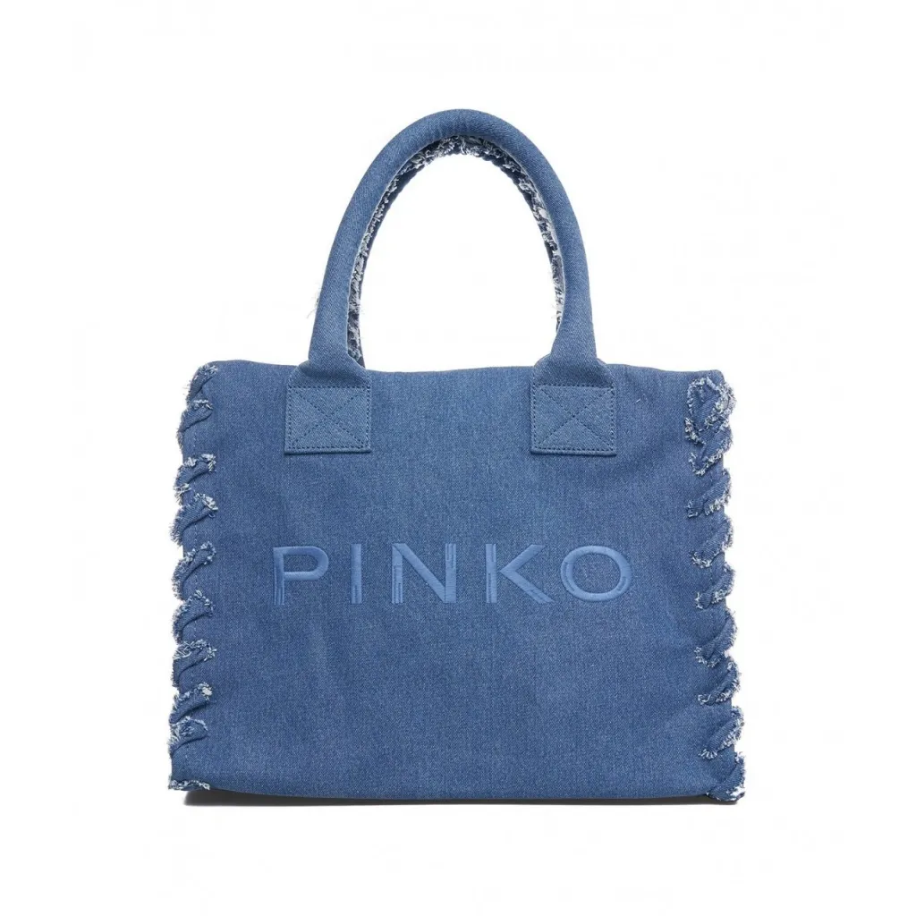 Shopper in canvas con logo ricamato blu