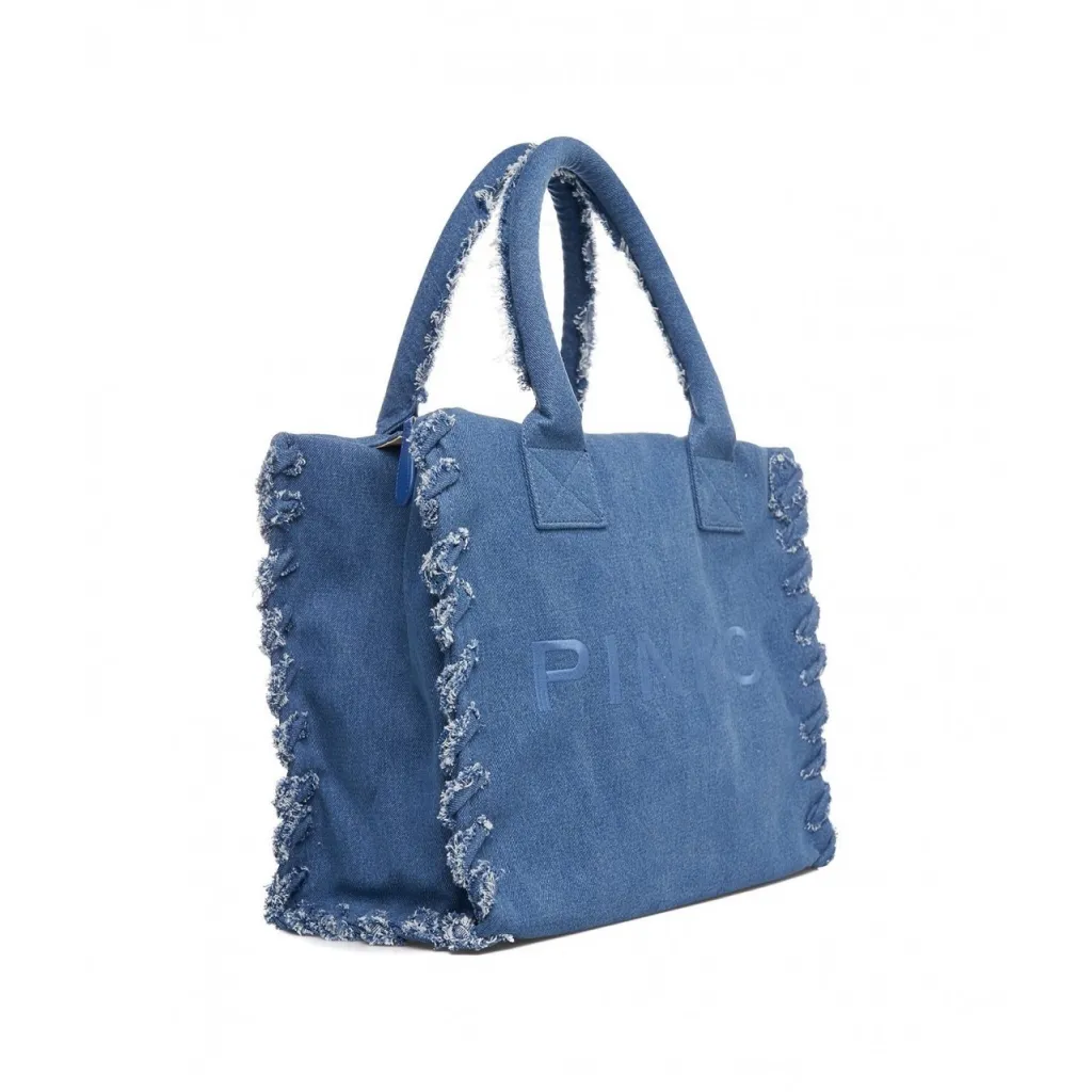 Shopper in canvas con logo ricamato blu