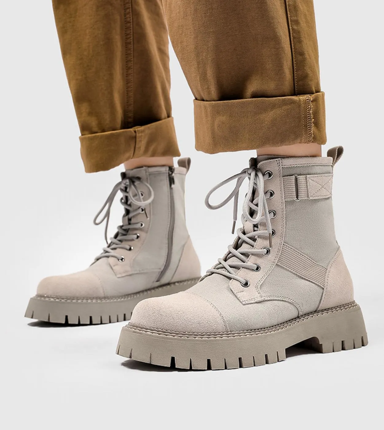 Stivali da deserto da uomo retrò Stivali di sicurezza da uomo medio alti in tela Scarpe da alpinismo da uomo allaperto marrone