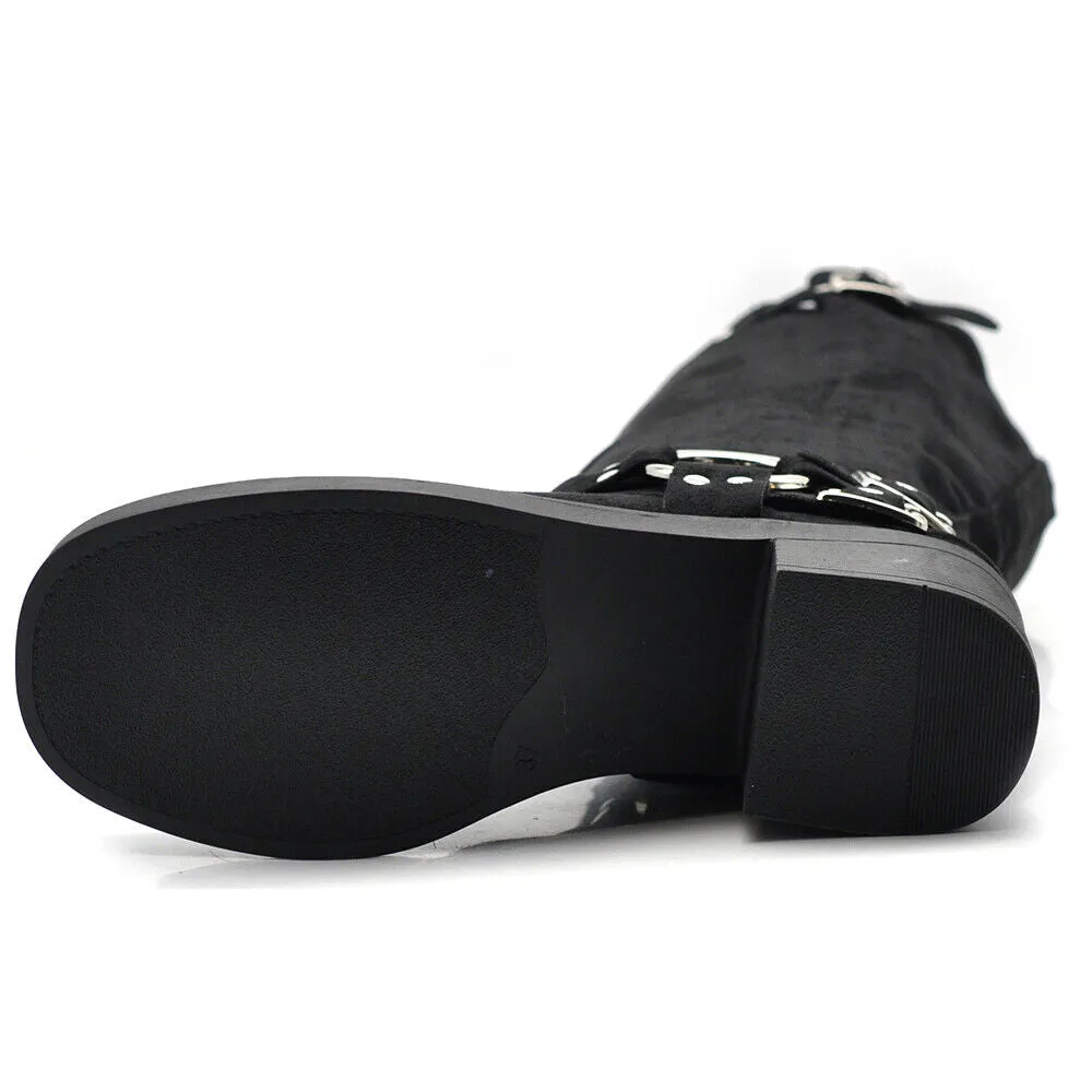 Stivali Da Donna Moto Motociclista Biker Anfibi Scamosciati Multi Fibbie MP660-5