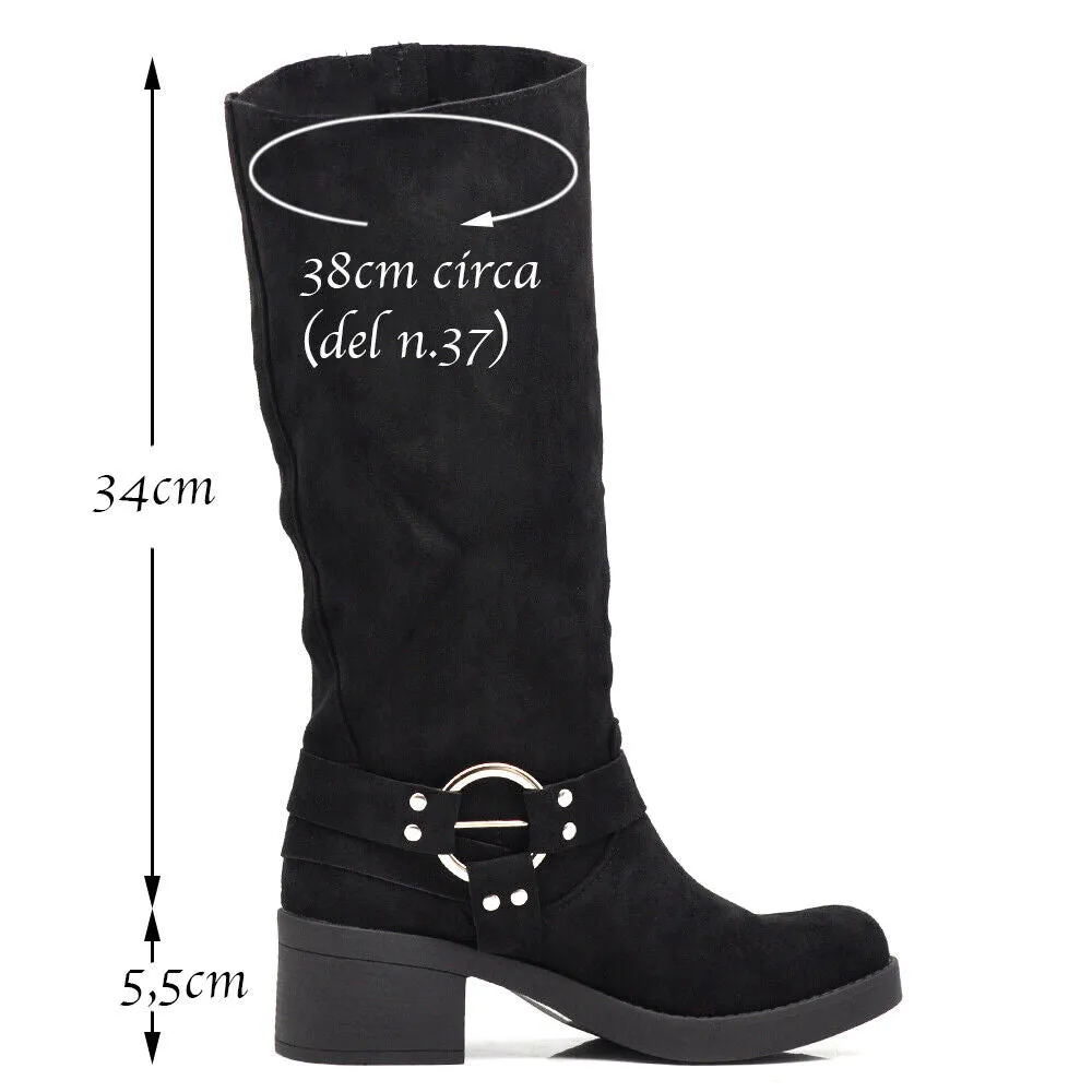 Stivali Da Donna Moto Motociclista Biker Anfibi Scamosciati Multi Fibbie MP660-5