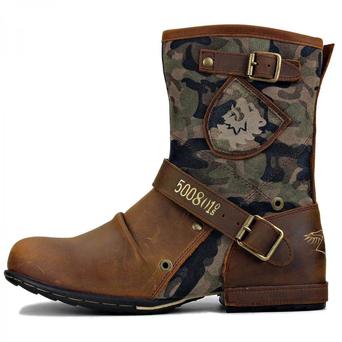 Stivali in pelle da uomo Fibbia per cintura vintage Testa tonda Stivali da cowboy occidentali taglie forti Scarpe con plateau da