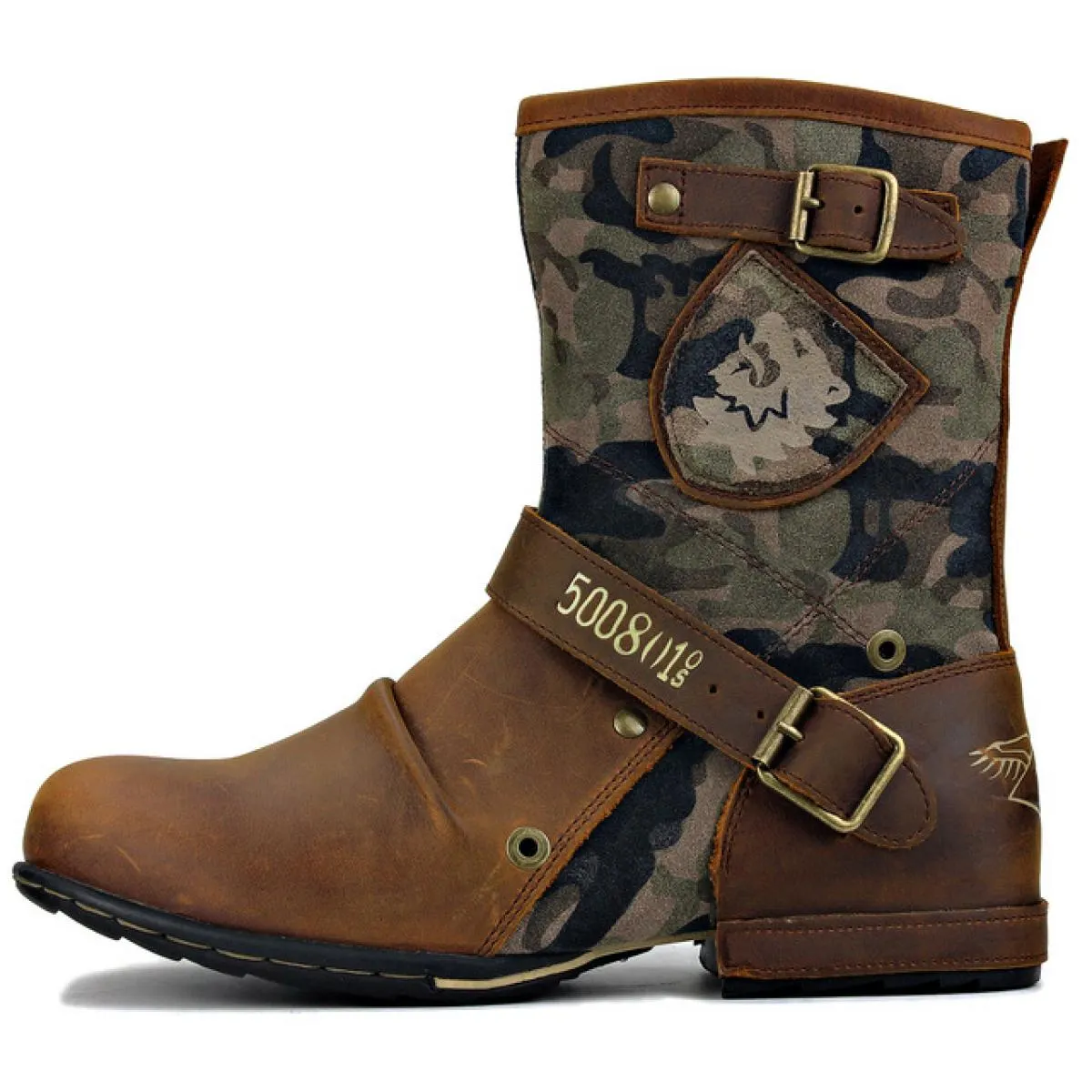 Stivali in pelle da uomo Fibbia per cintura vintage Testa tonda Stivali da cowboy occidentali taglie forti Scarpe con plateau da