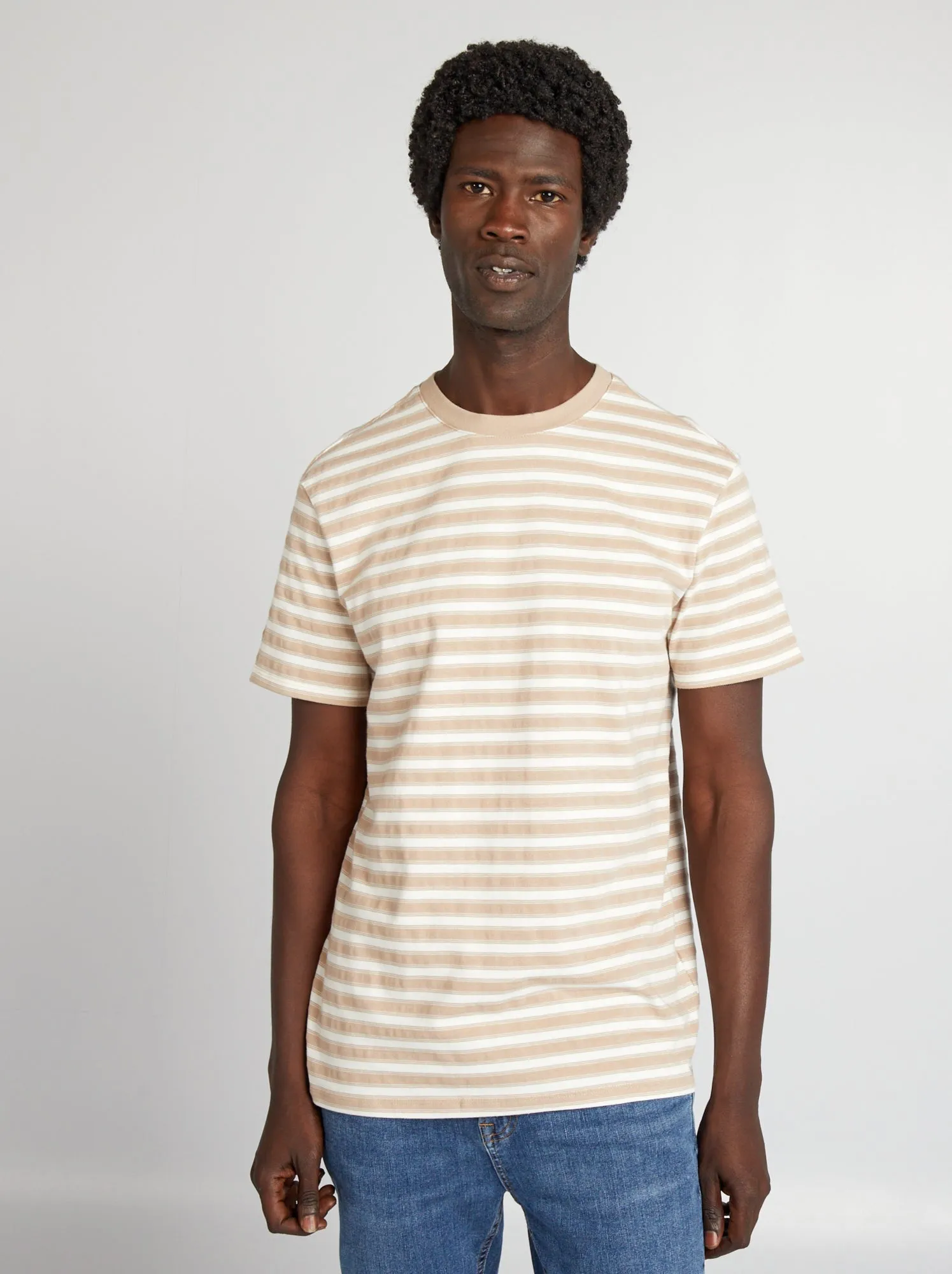 T-shirt a righe a maniche corte - beige