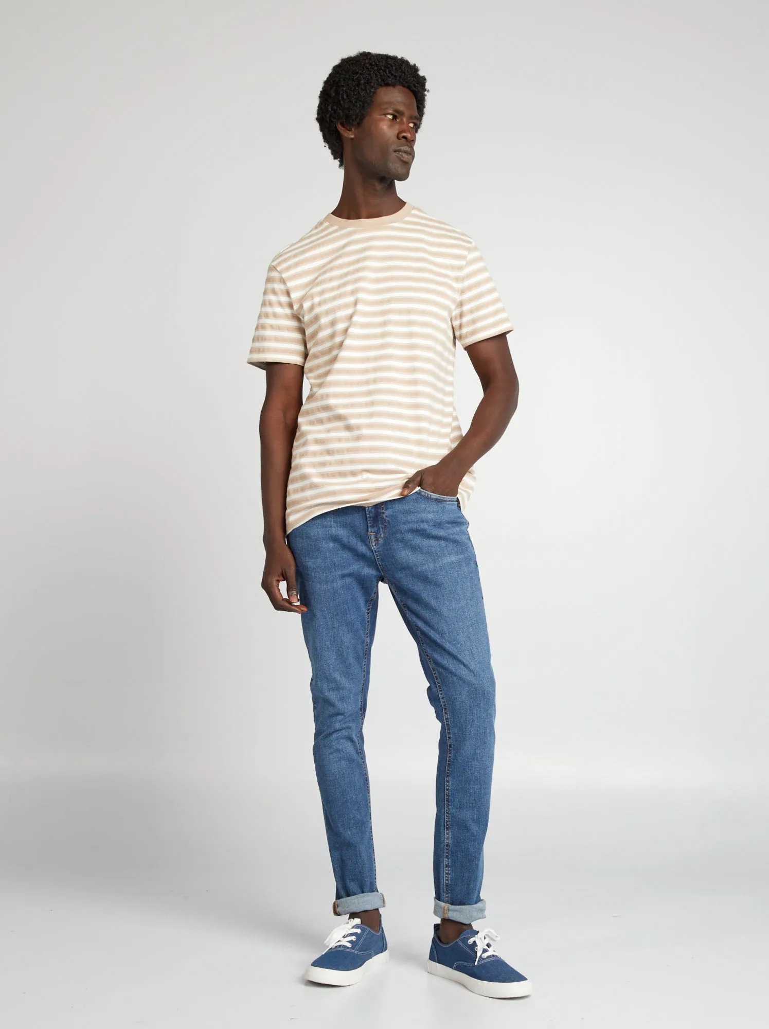 T-shirt a righe a maniche corte - beige