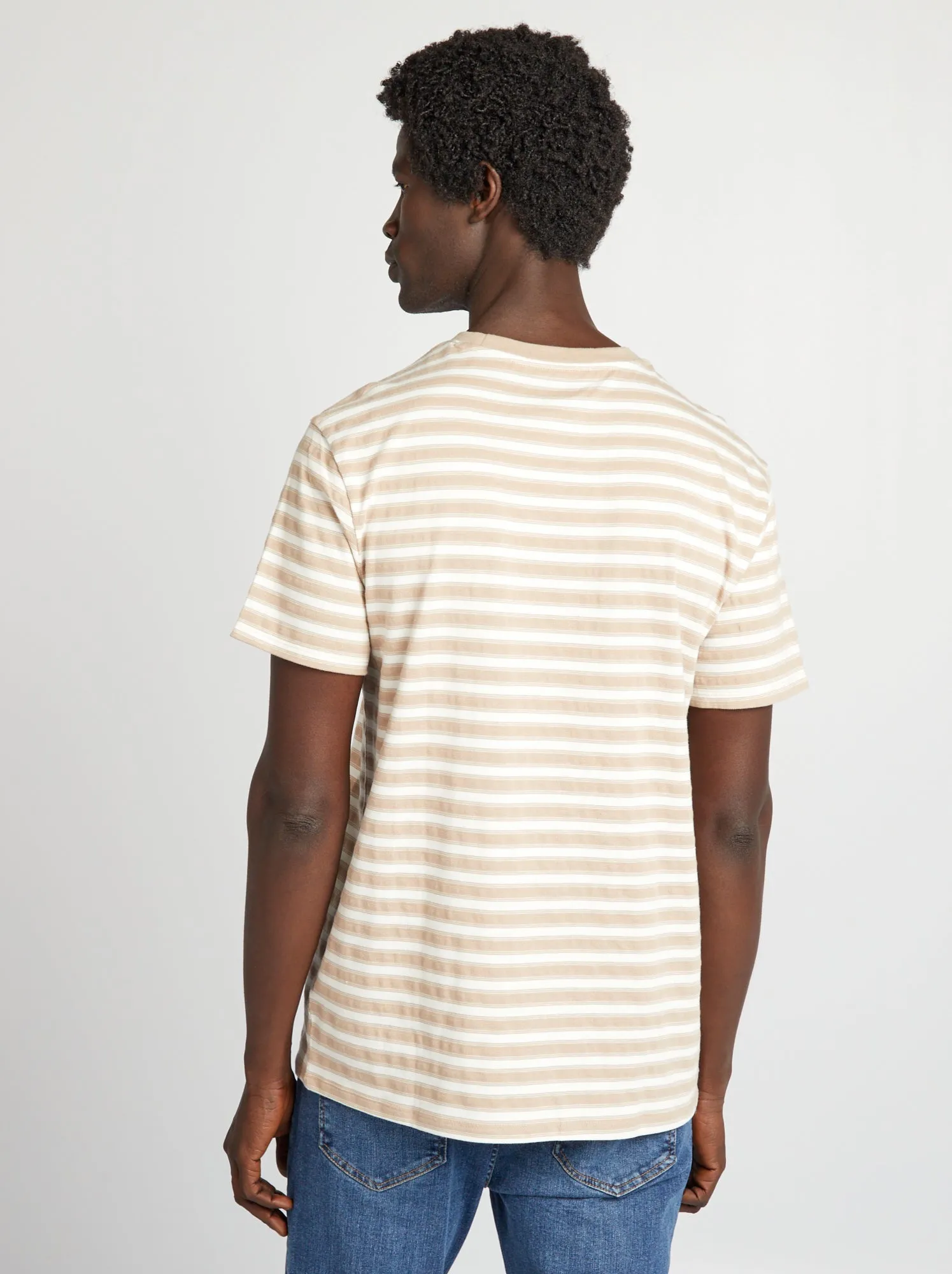 T-shirt a righe a maniche corte - beige
