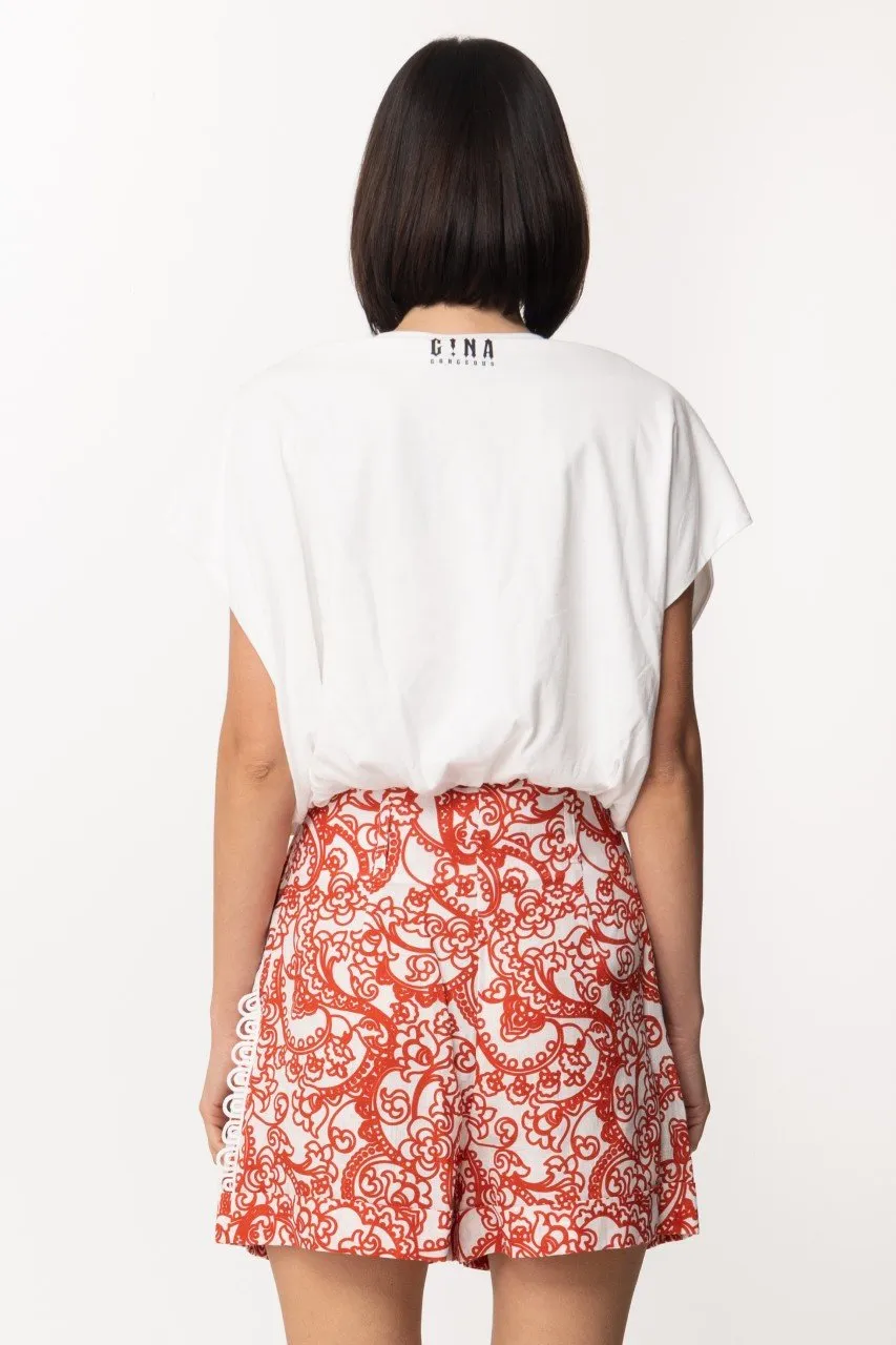 T-shirt crop con punto vita arricciato Bianco