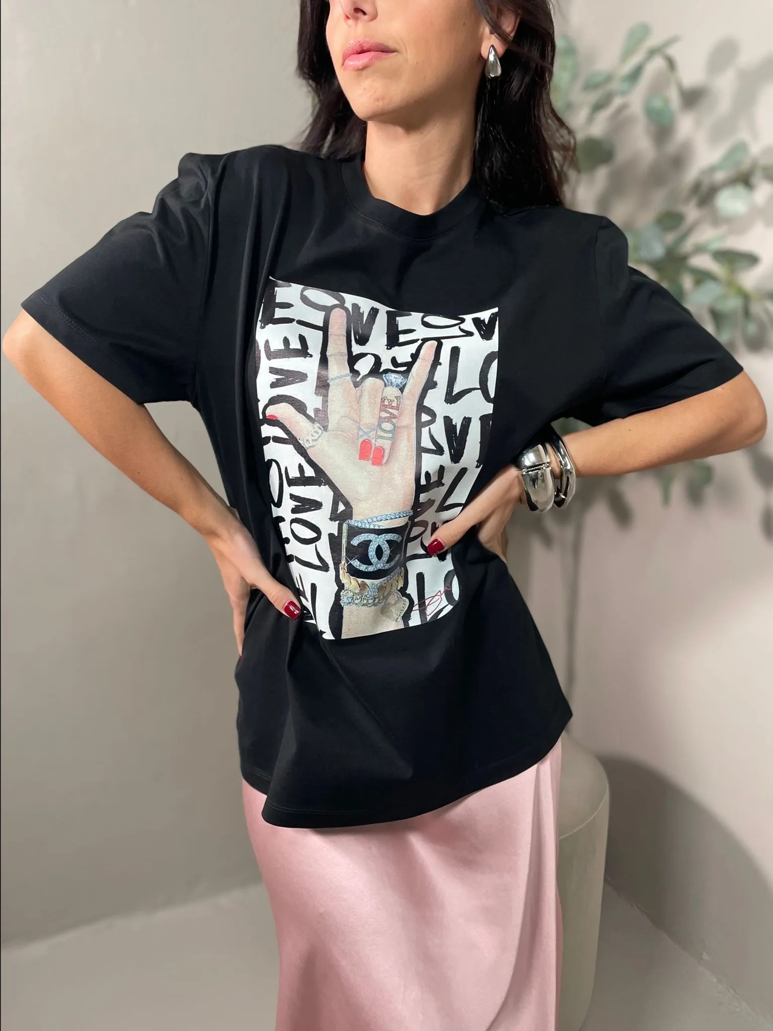 T-shirt Stampa Love Nera
